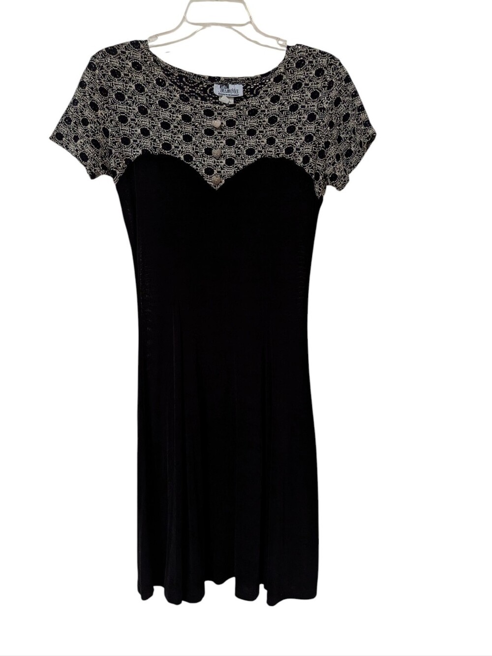 90s Black Fit & Flare Dress Textured Contrast Top